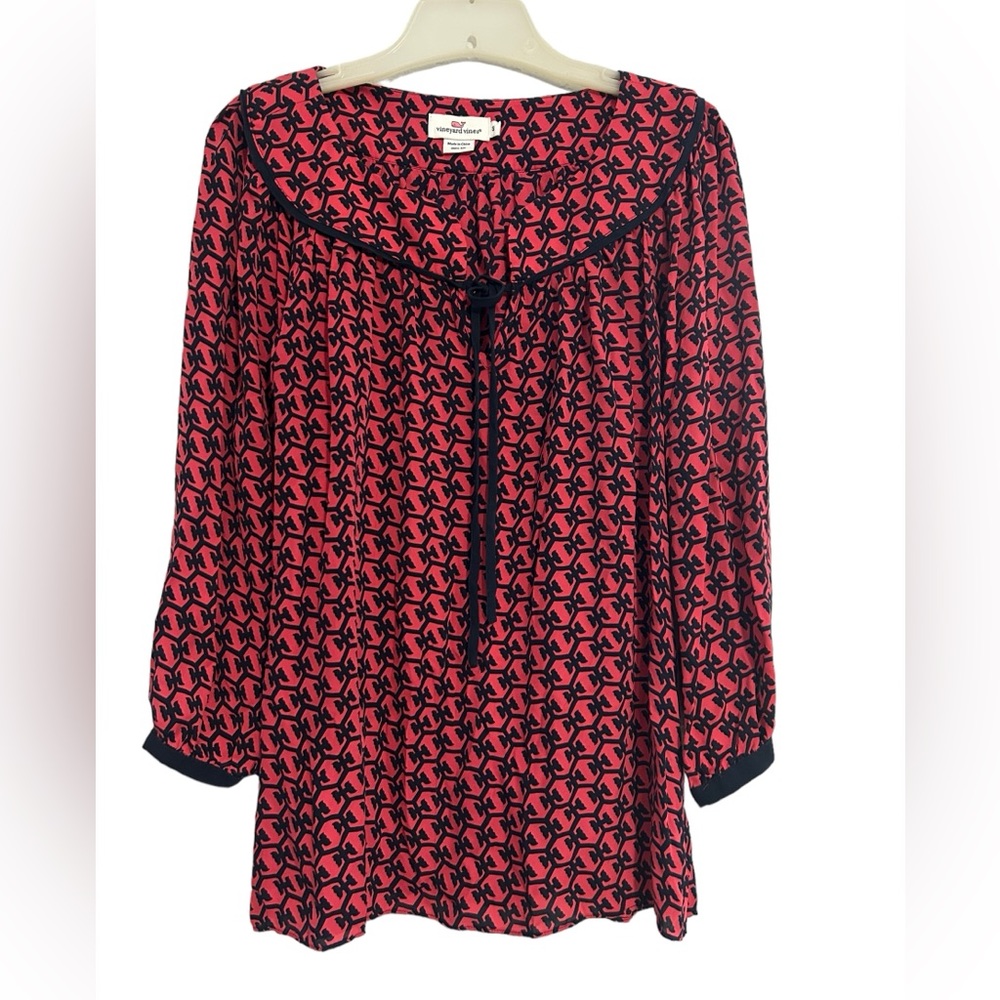 Vineyard Vines 100% Silk Nautical Patterned 3/4 Sleeve Top Blouse Small